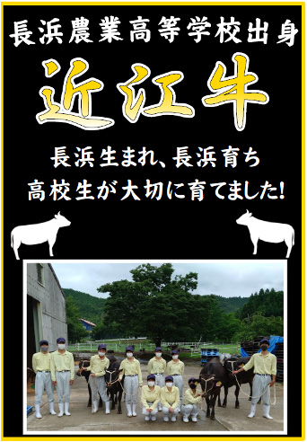 長浜農業高等学校出身 近江牛 長浜生まれ、長浜育ち 高校生が大切に育てました！