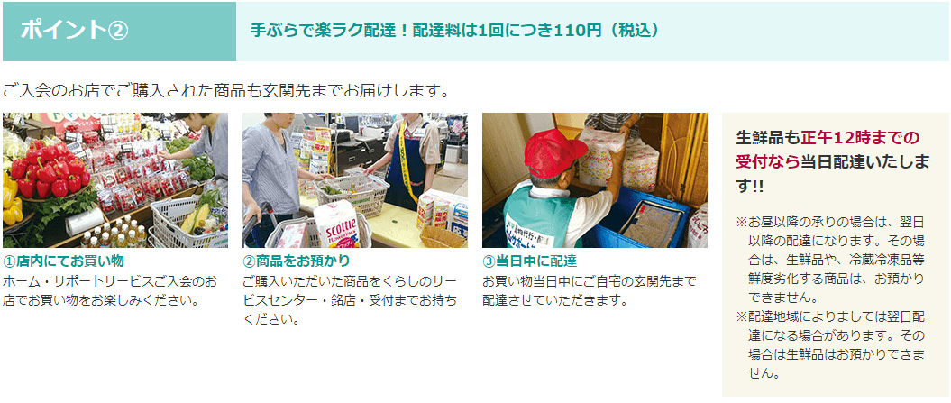 ポイント2：手ぶらで楽ラク配達！配達料は1回につき110円（税込）
