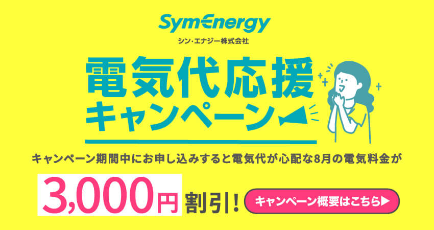 電気代応援キャンペーン キャンペーン期間中にお申し込みすると電気代が心配な8月の電気料金が3,000円割引！ キャンペーン概要はこちら