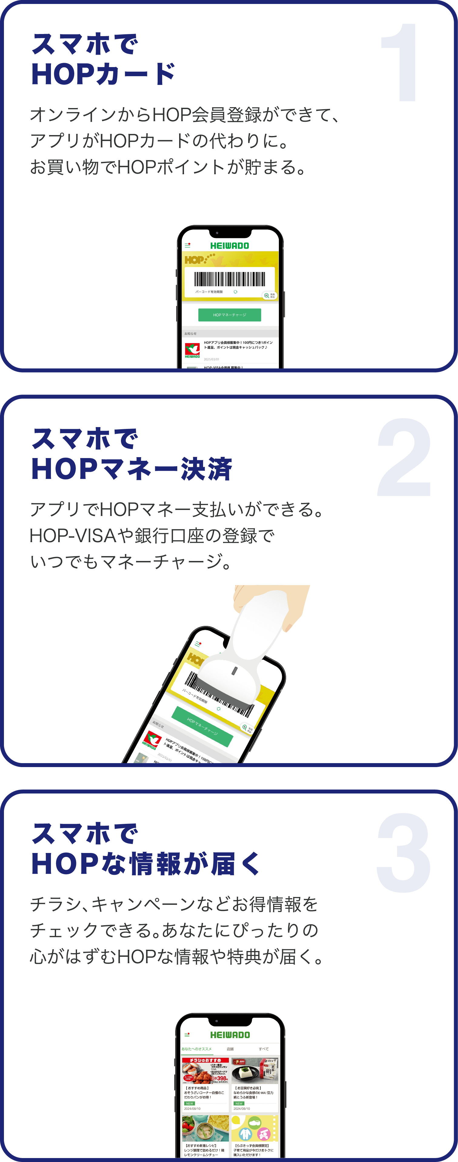 スマホでHOPカード、スマホでHOPマネー決済、スマホでHOPな情報が届く